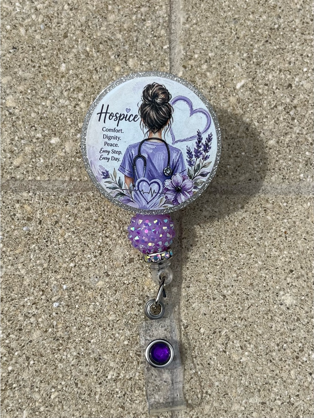Hospice Purple Nurse Badge Reel with Heart Design